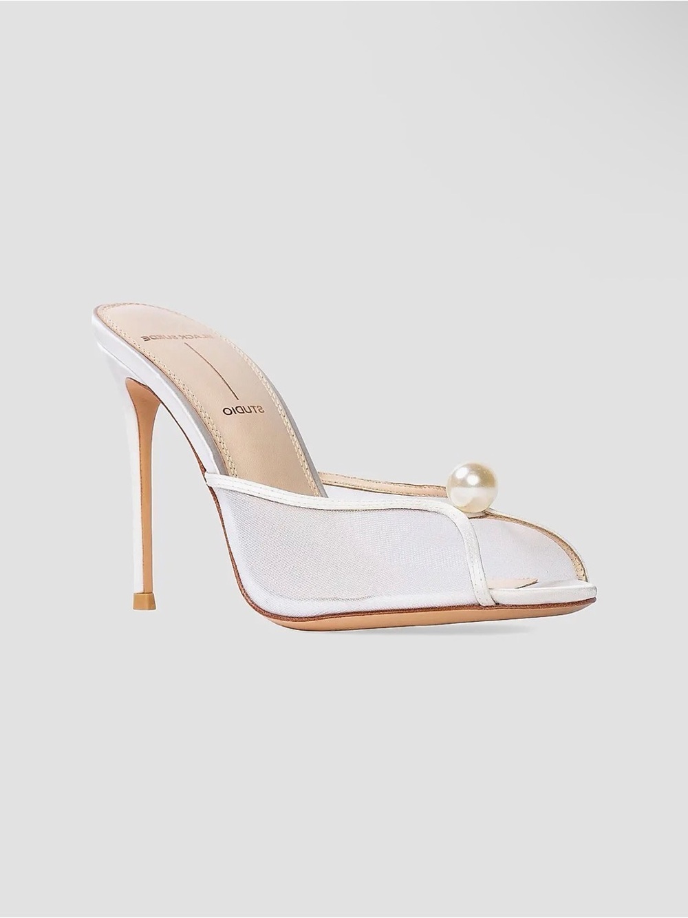 Pearl-Detail White Mesh Mule Heels - Picture 3 of 8